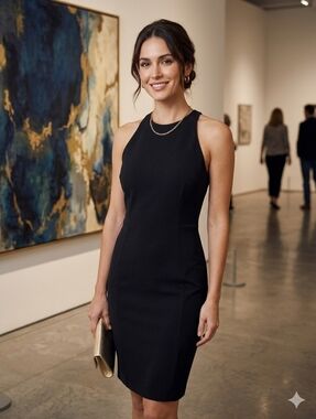 MNG Mango Black Sleeveless High-Neck Sheath Dress - Size Large - Minimalist LBD